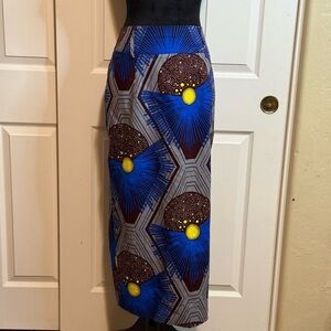 OFUURE Bold Blue Floral Print Maxi Skirt Size Large